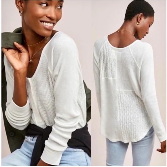 Anthropologie Tops - NWOT Saturday Sunday by Anthropologie Mixed Media Waffle Knit Henley Top